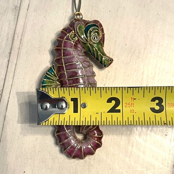Vtg Cloisonne Enamel SEA HORSE Ornament Purple Green Gold Trim Decorative Art - Picture 7 of 7